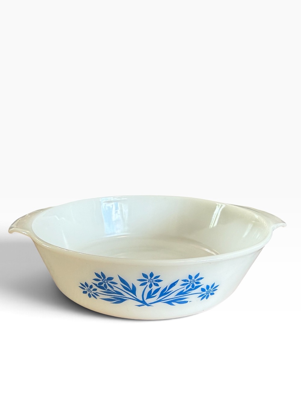 Vintage Fire-King Blue Cornflower Milk Glass Casserole Dish #436